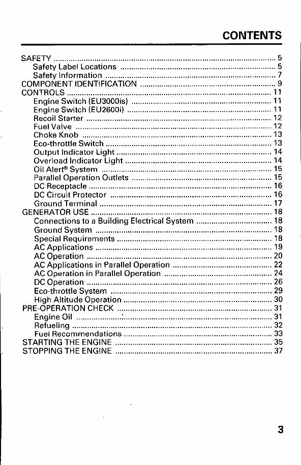 Honda EU2600i/EU3000is Generators Owners Manual preview img 5
