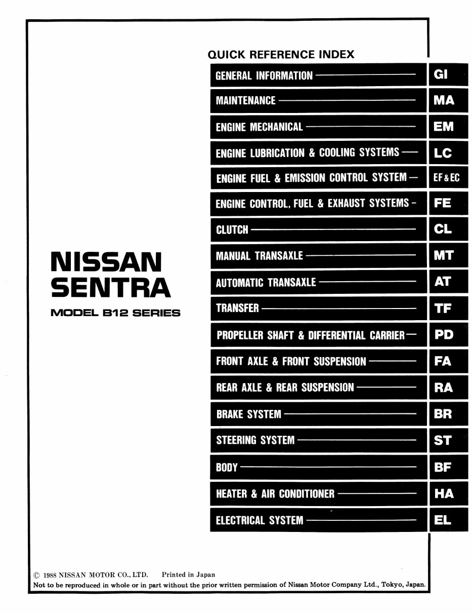 1989 Nissan Sentra Service & Repair Manual preview img 1