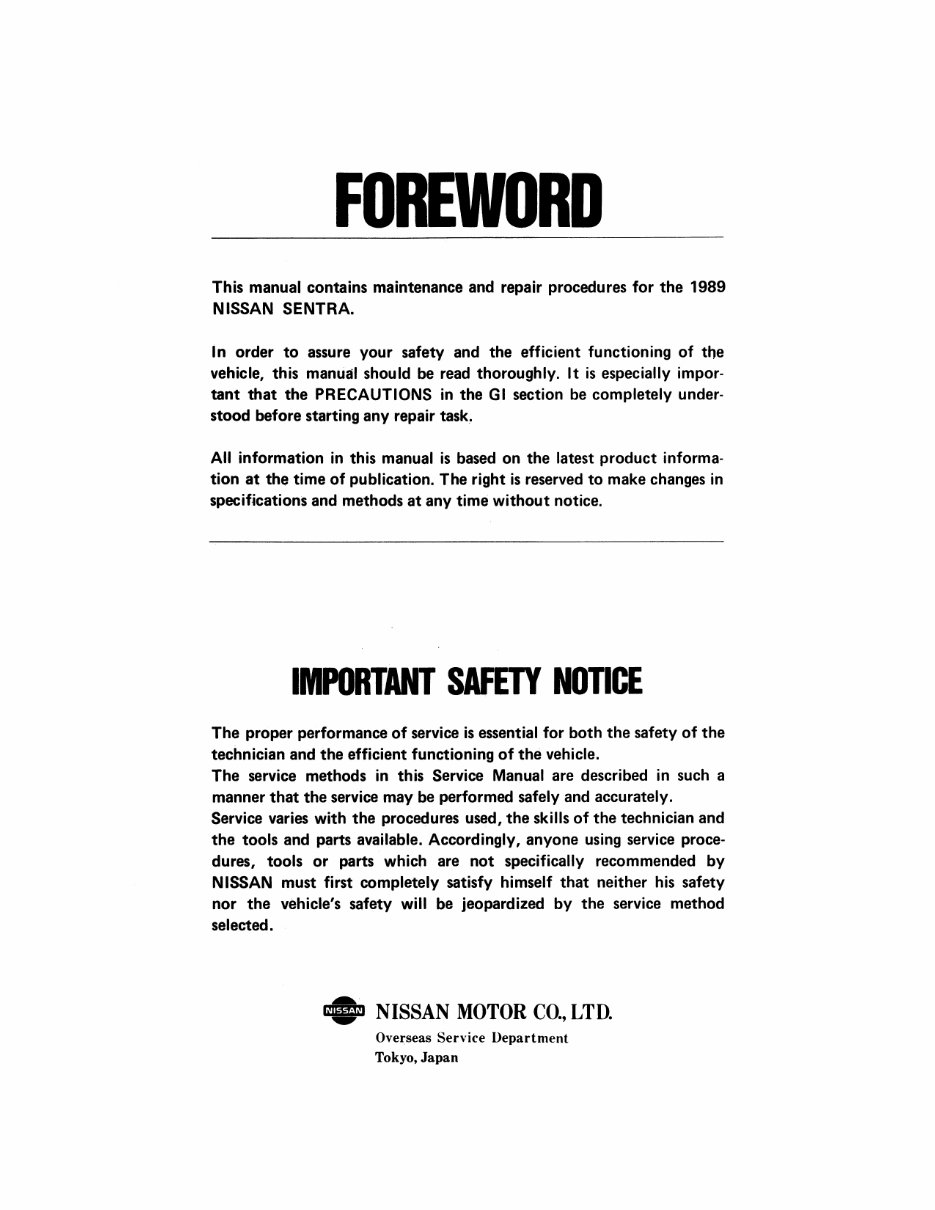 1989 Nissan Sentra Service & Repair Manual preview img 2